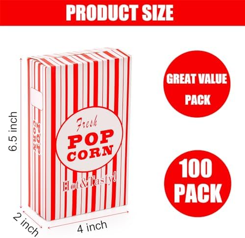 Bekith 100 Pack Paper Popcorn Boxes, Close-Top Popcorn Containers Cups Bucket for Movie Party and Theater Night