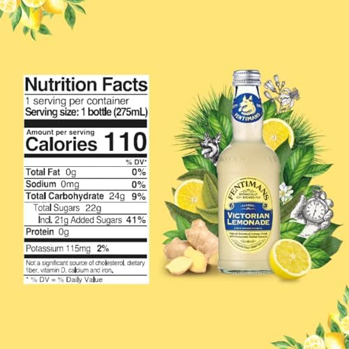 Fentimans Sparkling Victorian Lemonade - Sparkling Lemonade, Lemon Sparkling Water, Great Over Ice or as Mixer, Natural Ingredients, Craft Soda, Botanically Brewed - 9.3 Fl Oz (Pack of 4)