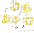 Rsstarxi 1 Pack Happy 16th Birthday Cake Topper Glitter Number 16 Sixteen Years Old Birthday Cake Pick Decoration for 16th Birthday Celebrating Anniversary Party Supplies Gold