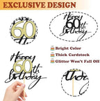 Sotpot 1 Pack 60th Birthday Cake Topper Black Gold Glitter Birthday Cake Decorations for 60th Birthday Theme Party Cake Decorations Supplies