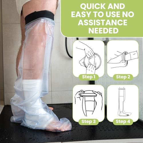 Cast Covers for Shower Leg Adult, Waterproof Cast Protector Cover for Broken Leg Ankle Foot, Reusable Cast Bag for Showering, Non Slip Transparent Protectors for Bandage Wounds Burns