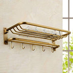 Antique Copper Towel Rack Bathroom Shelf Foldable Two Drilling Installation Tower Hanger/a