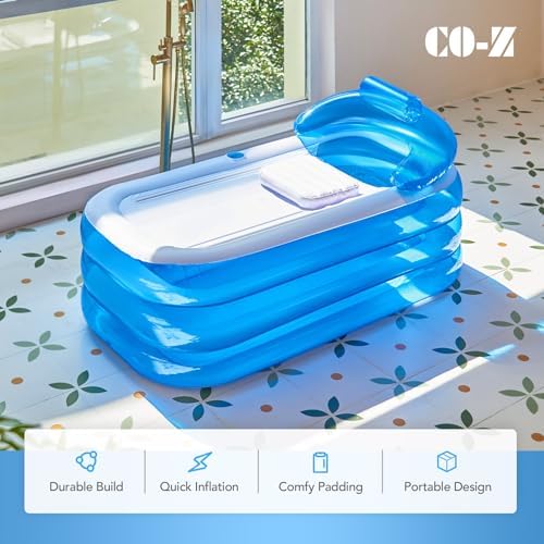 CO-Z Inflatable Bathtub with Electric Air Pump and Bath Pillow Headrest, Portable Blow Up Tub for Adults, Outdoor or Indoor Freestanding Foldable Spa Cover Drainage Hose Cup Holder