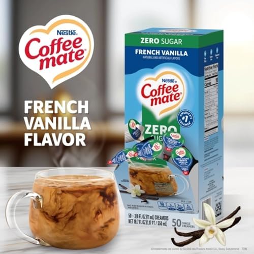 Nestle Coffee mate Liquid Coffee Creamer Singles, Zero Sugar French Vanilla, 50 Ct Box (Pack of 2)