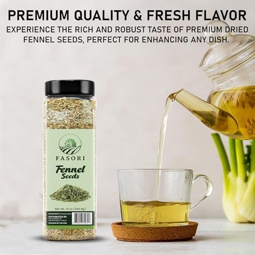 Fasori Fennel Seeds Whole 14 oz (397 g) – Premium Dried Fennel Seed, Aromatic Mediterranean & Indian Spice for Cooking, Tea & Seasoning