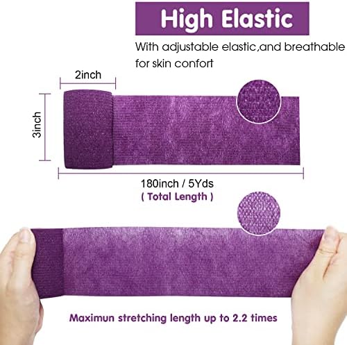 Self Adherent Cohesive Bandage Latex 3"x5 Yards First Aid Bandages Stretch Sport Athletic Wrap Vet Tape for Wrist Ankle Sprain and Swelling,Purple(12 Rolls)