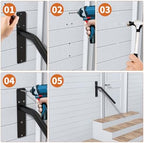 2 Pack 16 Inch Stair Handrails for 1-3 Steps, Munzong Black Stainless Steel Hand Rail for Stairs, Wall Mounted Knurled Safety Grab Bar for Outdoor Garage Entry Interior Exterior Stairway- 1.25” Tube
