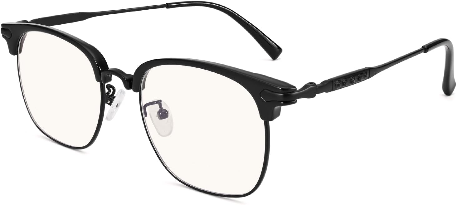 Junsika Blue Light Blocking Glasses for Men Retro Semi Rimless Anti Fatigue Computer Gaming Glasses