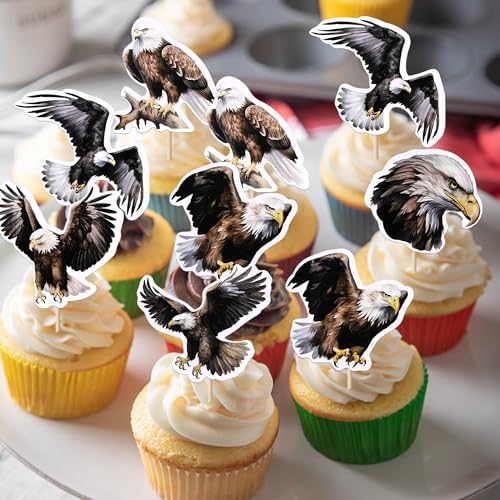 Rsstarxi 36 Pack Bald Eagle Cupcake Toppers Animal Bald Eagle Birthday Cupcake Picks Eagle Party Decorations for Eagle Theme Baby Shower Birthday Party Cake Decorations Supplies