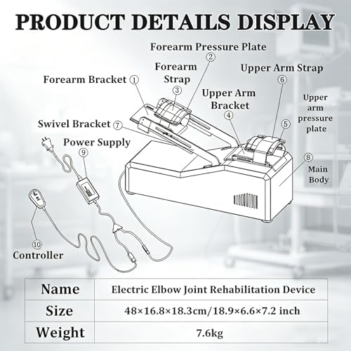 Electric Arm Rehabilitation Device, Elbow Brace Exerciser with Remote, Adjustable -5 to 145 Degrees for Mobility Training, Suitable for Post-Surgery and Limited Mobility Recovery