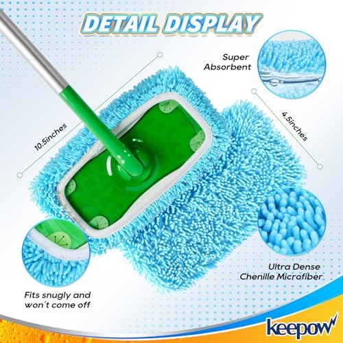 KEEPOW Wet Pads Refill for Swiffer Sweeper Mop and Sweep & Mop Deluxe - Dry Sweeping Cloths for Floor Mopping and Cleaning - Pet Heavy Duty Pads Refills, Upgraded Reusable (4 Pack)