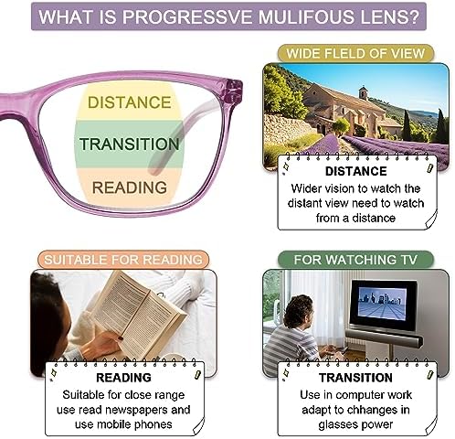 COJWIS Progressive Multifocus Reading Glasses Blue Light Blocking for Women Men Spring Hinge Computer Readers
