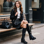Choiran Knee High Boots for Women - Platform Chunky Square Toe Tall Boots with Block Heeled Side Zipper, Fashion Long Gogo Boots for Spring Fall