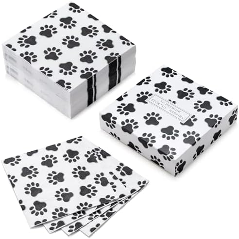 WRAPAHOLIC 50Pcs Paw Print Napkins - 3 Ply Adorable Dog or Cat Party Disposable Paper Luncheon Napkin for Puppy Party Supplies Tableware - 6.5 x 6.5 In (Pack of 2)