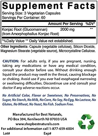 Best Naturals Konjac Root 2000mg, 180 Count