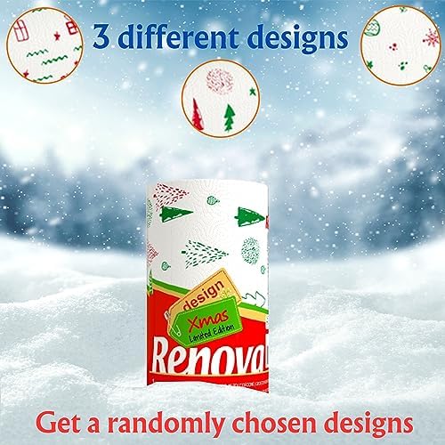 Renova Christmas Kitchen Paper Towel 1 Jumbo Roll 2-ply 120 Sheets - Printed Paper Rolls for Christmas Decoration Table - Use as Christmas Napkins