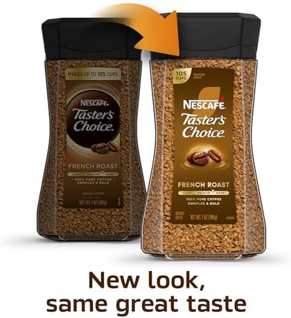 NESCAFÉ Taster's Choice Instant Coffee, Dark Roast Coffee, French Roast, 2 Jars (7 Oz Each)