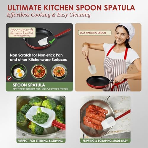 Commercial Spoonula Rubber Spatula Set 2, High Heat Spatula Spoon 16 Inches, Commercial Spatula for Cooking, Rubber Spatula Set Resistant to 500℉ (2 Spoonulas 16"/L)