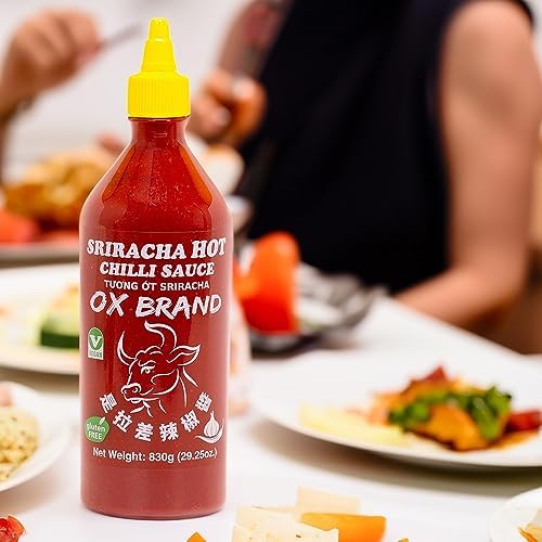 [MISHIMA] OX Brand Sriracha Hot Chili Sauce | Authentic Thai Flavor | Gluten-Free | Vegan | Halal-Certified | Spicy Culinary Delight (29.25oz x 1 Bottle)