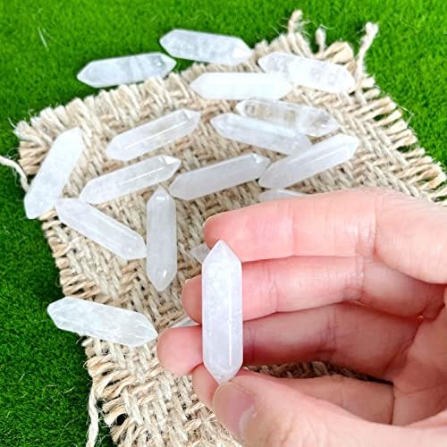 ZHIYUXI 20 Pcs Clear Quartz Crystals Healing Crystals Wand Gemstone Tumbled Polished Energy Reiki Healing Stone Wholesale Crystal Wand Meditation DIY Decor Gifts