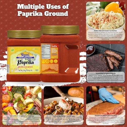 Rani Paprika (Deggi Mirch, Low Heat) Spice Powder, Ground 16oz (1lb) 454g PET Jar ~ All Natural, Salt-Free | Vegan | No Colors | Gluten Friendly | NON-GMO | Kosher | Indian Origin