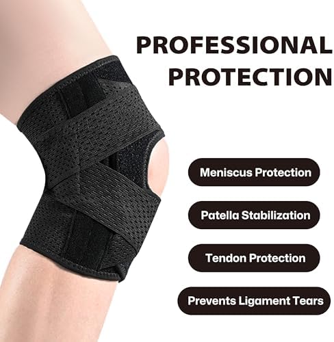 Knee Brace with Side Stabilizers for Knee Pain, Adjustable Knee Support for Meniscus Tear ACL MCL Arthritis Injury Recovery, Breathable Knee Wrap for Men & Women, Workout, Sports (Black, X-Large)