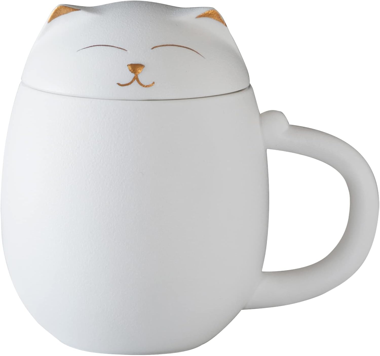 HEER Cat Tea Cup with Infuser and Lid - 13.5oz Ceramic Tea Mug - Cat Lover Gift for Friends Family. (White)