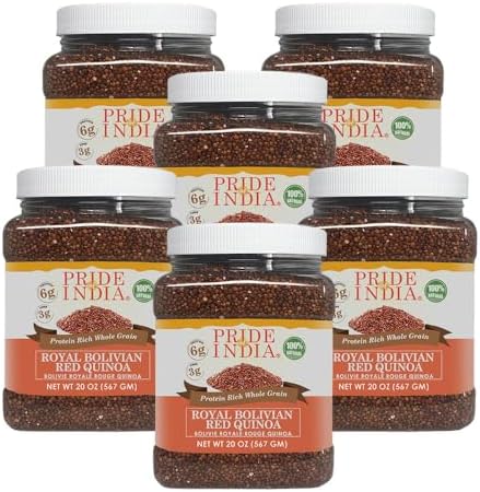 Pride Of India - PACK of 6 - Natural Red Royal Quinoa - 100% Bolivian Superior Grade Protein Rich Whole Grain, 1.25 Pound (20oz) Jar