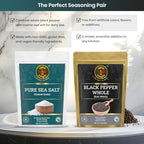 Spice Magic Whole Black Peppercorns 12 oz & Pure Sea Salt Coarse Grain 2 lb | Non-GMO • Gluten-Free • Vegan| Ideal for Everyday Cooking I Essential Seasoning Duo
