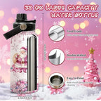 Christmas Gifts for Women, Snowman Water Bottle with Lid 32 Oz, Large Pink Tumbler Gifts for Girls Friends Mom Daughters Wife, Santa Claus Stainless Steel Travel Mug for Holiday, 1 PCS