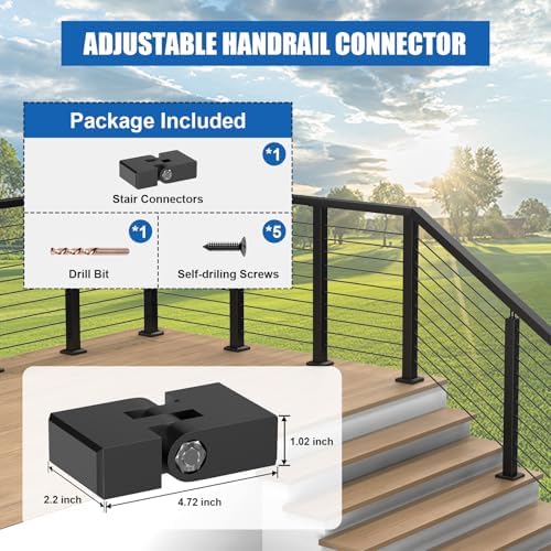 Flat Handrail Vertical Pivot Connectors, 1 Pack 180° Adjustable Hand Rail Fitting with Screws, POM Black Invisible Handrail Accessories for Stair Railing System, MY02-S