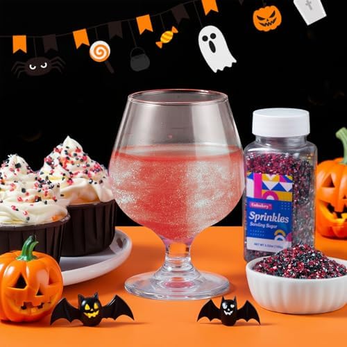Halloween Sanding Sugar Edible Stars Glitter Mix, Red & Black Sugar Sprinkles for Cake Decorating, Sparkling Sanding Sugar for Cupcake Toppers Cookie Decorations for Party Celebrations 3.5oz