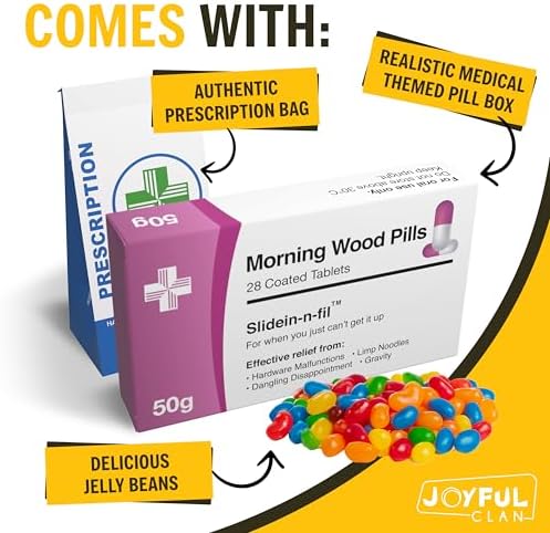 Morning Wood Pills - Hilarious Adult Prank Box, Funny Gag Gifts for Men - Male Enhancement Joke - Office Pranks - Secret Santa - White Elephant - Birthday Gift - Practical Novelty Xmas Present for Him