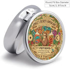 3 Compartment Travel Pill Case, Portable Round Pill Box for Pocket or Purse, Decorative Metal Medicine Vitamin Organizer. (Cute Sloth)
