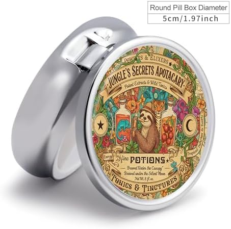 3 Compartment Travel Pill Case, Portable Round Pill Box for Pocket or Purse, Decorative Metal Medicine Vitamin Organizer. (Cute Sloth)