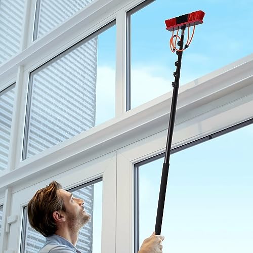 Telescopic Water Fed Pole Brush, 65ft Length Stretchable Solar Panel Cleaning Brush Kit Car Glass Washing Equipment Tool Outdoor Window Cleaner w/Hose Extension Pole Water Spray Washer(65ft)