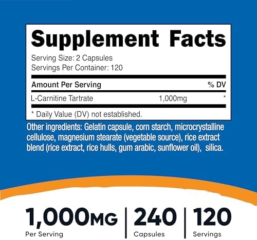 Nutricost L-Carnitine Tartrate 1,000mg, 240 Capsules - 500mg Per Capsule, 120 Servings