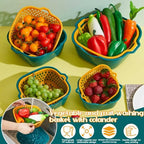 LemonRoad 8 Pcs Drain Colander Bowl Set Fruits and Vegetable Washing Strainer Detachable Double-layer Plastic Kitchen Food Basket, Kitchen Essential Gadgets (Orange, Green)