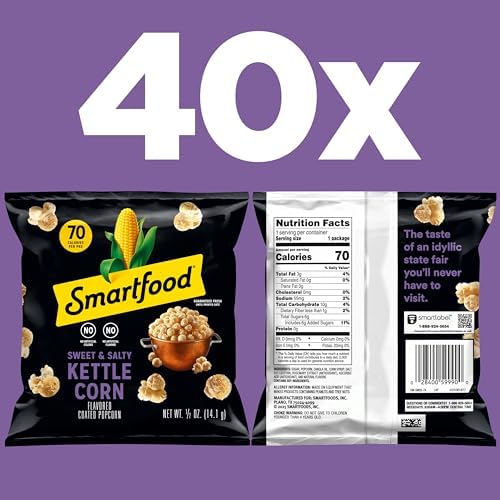 Smartfood Popcorn, Sweet & Salty Kettle Corn, 0.5 Ounce (Pack of 40)