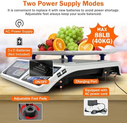 88lb/40kg Price Computing Scale, Digital Price Computing Scale with Stainless Steel Large Platform, Weight Food Kitchen Scale with Dual LCD Display for Farmers Market, Retail Outlets, Meat Shop, Deli