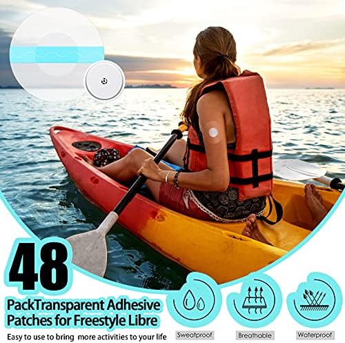 Nuanchu 48 Pcs Waterproof Sensor Covers Compatible with Libre 3 Freestyle Libre 3 Plus, Transparent Cgm Adhesive Patches, Glucose Monitor Protector Long Lasting Without Hole(Green)
