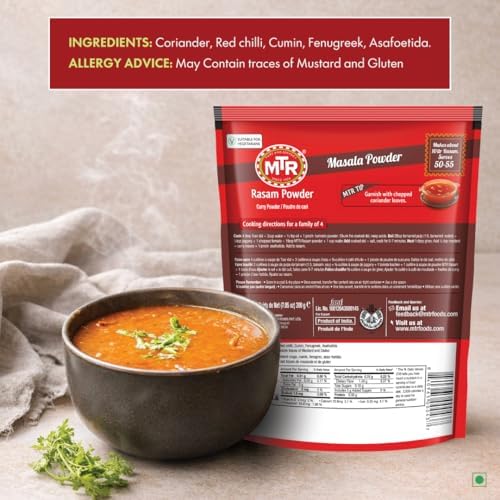 MTR Rasam Powder – Authentic Indian Blend of Coriander, Red Chilli, Cumin, Fenugreek & Asafoetida – Mouth-Watering, Perfect for Rich, Flavorful Rasam – 200g