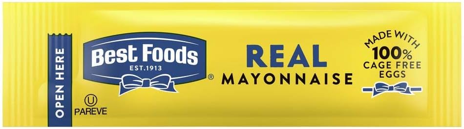 Best Foods Real Mayonnaise Stick Packets Easy Open, Condiment for Sandwiches, Salads, Mayo Made with 100% Cage Free Eggs, Gluten Free, 0.38 oz, Pack of 210