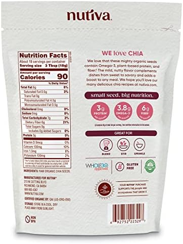 Nutiva Organic Premium Raw Ground Chia Seeds, 12 Oz, USDA Organic, Non-GMO, Whole 30 Approved, Vegan, Gluten-No & Keto, Nutrient-Dense Seeds with 3g Protein & 5g Fiber for Salads, Yogurt & Smoothies