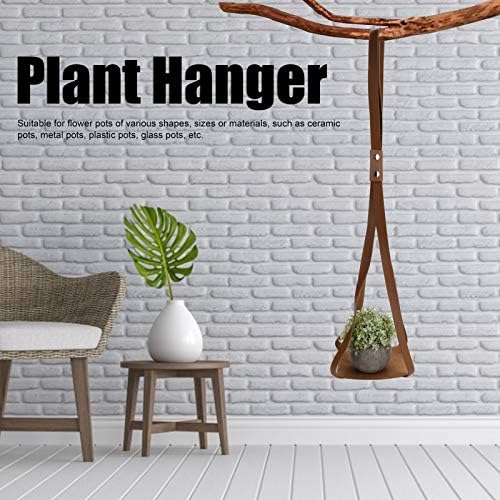 PU Leather Plant Hanger Planter Flower Pot Hanging Holder Home Decor Garden Decoration (Brown Square Bottom)