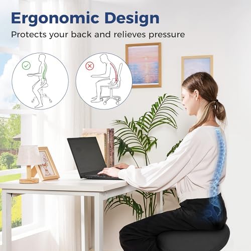 ANWBROAD Saddle Stool with Wheels Ergonomic Swivel Adjustable Rolling Stool with PU Leather Thick Wide Saddle Seat Padding Comfortable Rolling Saddle Chair for Salon Massage Clinic Black UWSS001B