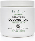 Verdana Organic Coconut Oil for Skin & Hair, Extra Virgin Unrefined Cold Pressed, Rich Moisturizer for Dry Skin & Body, USDA Organic, 16 fl oz Jar