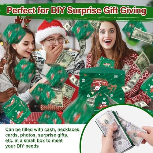 Surprise Gift Box Explosion, 2025 Newly Folding Pop-Up Explosion Box, Exquisite Wrapped Cash Gift Box for Christmas Birthday New Year Anniversary Valentine Proposal Parties（12 Bounces, Green）