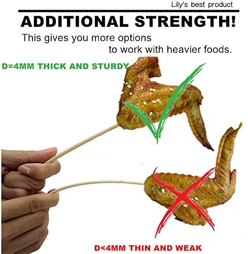 HOPELF 6" Natural Bamboo Skewers for BBQ，Appetiser，Fruit，Cocktail，Kabob，Chocolate Fountain，Grilling，Barbecue，Kitchen，Crafting and Party. Φ=4mm, More Size Choices 8"/10"/12"/14"/16"/30"(100 PCS)