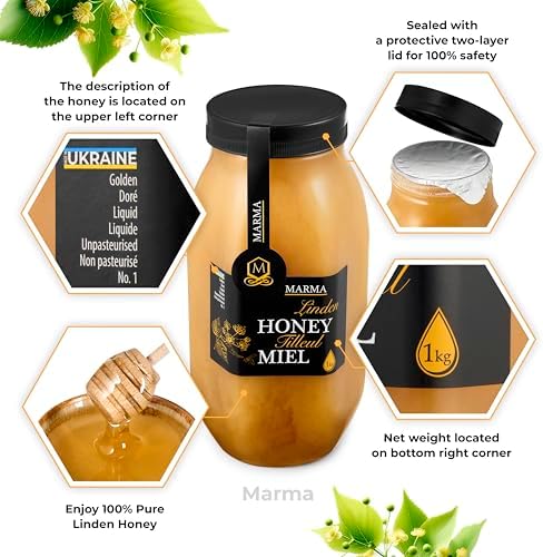 HONIGMA® Marma Linden Honey | Authentic Raw Honey from Ukraine | 100% Pure, Unpasteurized & Fully Crystallized | 1000g/35.2oz | Naturally Solid Texture | Pack of 1